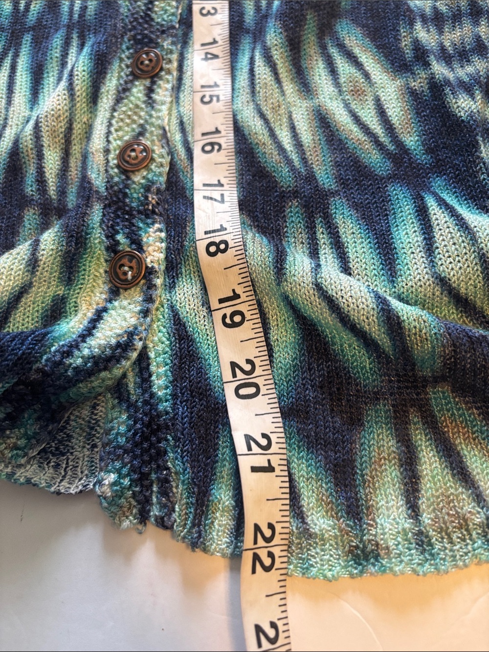 BLUE AND GREEN OPEN KNIT BUTTON DOWN SWEATER LINEN AND VISCOSE LIGHT WEIGHT - Picture 7 of 8